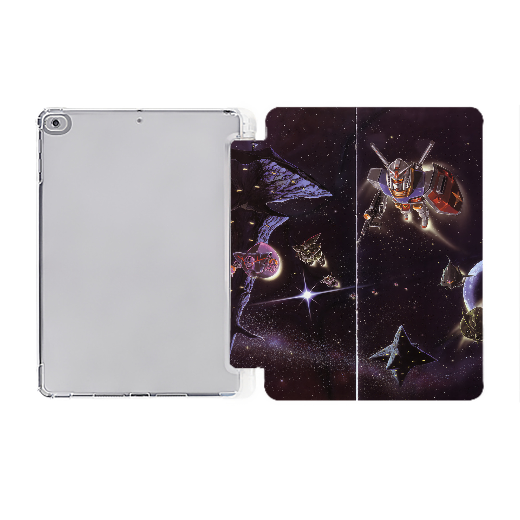 （画像用） 機動戦士ガンダム Mobile Suit Gundam IPad ケース ペン収納付き 三つ折りスタンド PUレザー×シリコン 対応機種9.5/10.5/10.9インチ